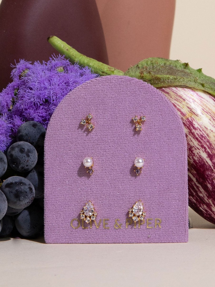 Earrings Olive & Piper | Violette Petite Stud Set Gold