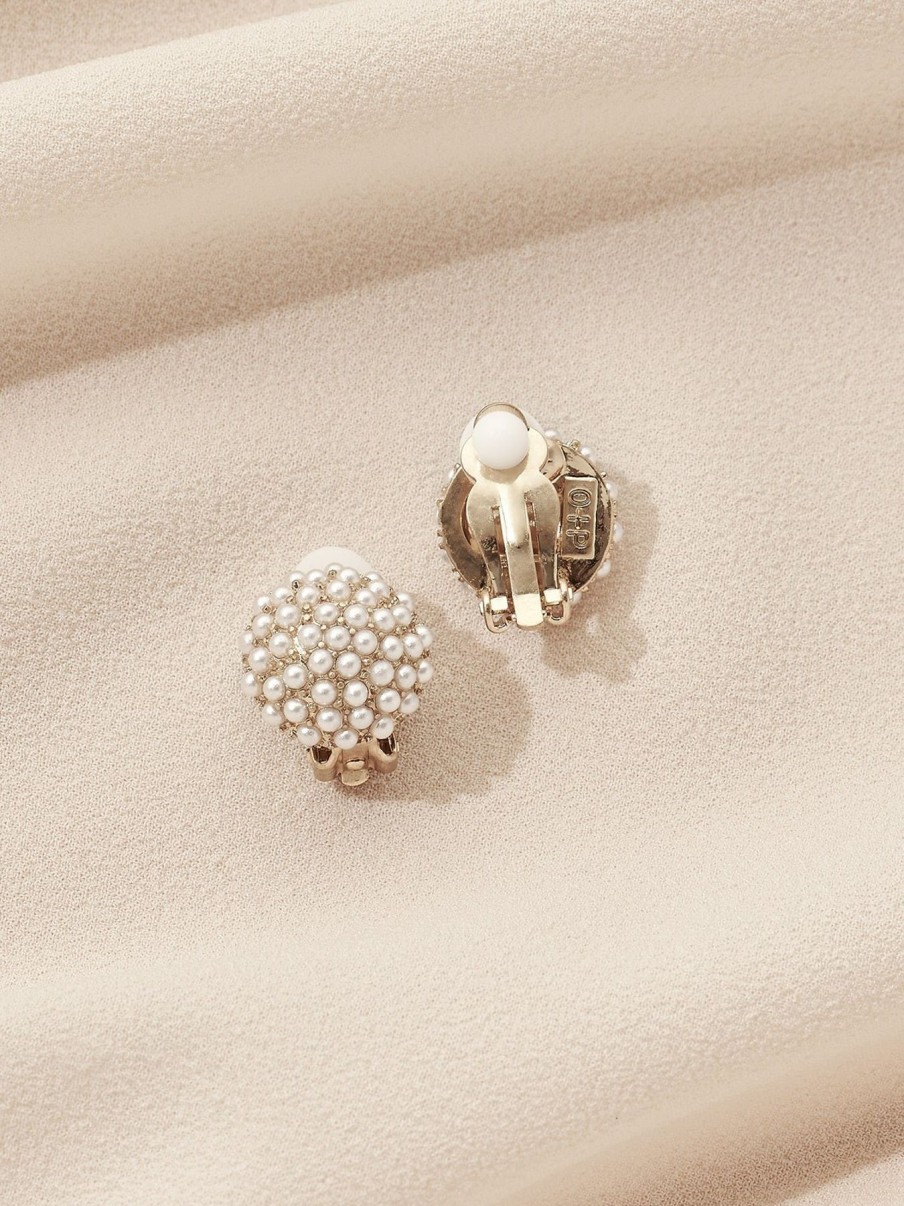 Earrings Olive & Piper | Pearl Pave Studs (Clip-Ons) Gold