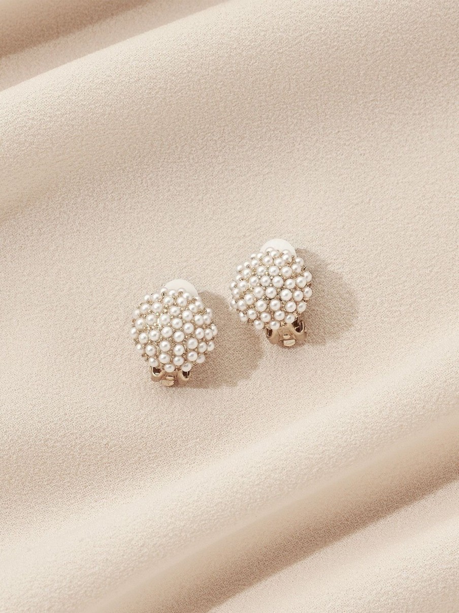 Earrings Olive & Piper | Pearl Pave Studs (Clip-Ons) Gold