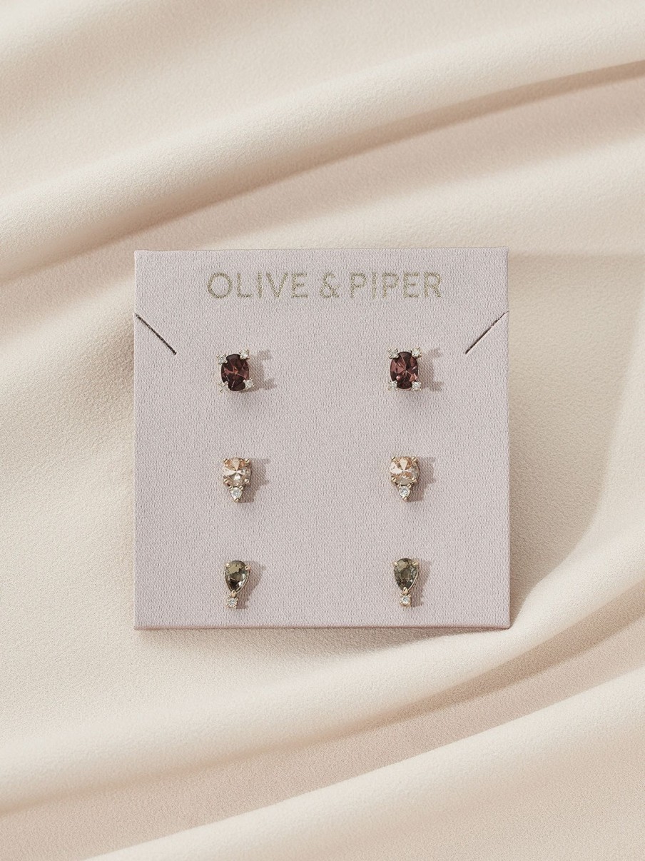 Earrings Olive & Piper | Magnolia Stud Set Gold / Rosewood